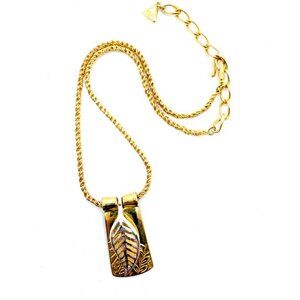 Liz Claiborne Silver Gold Tone Necklace Leaf‎ Over Etched Leaves